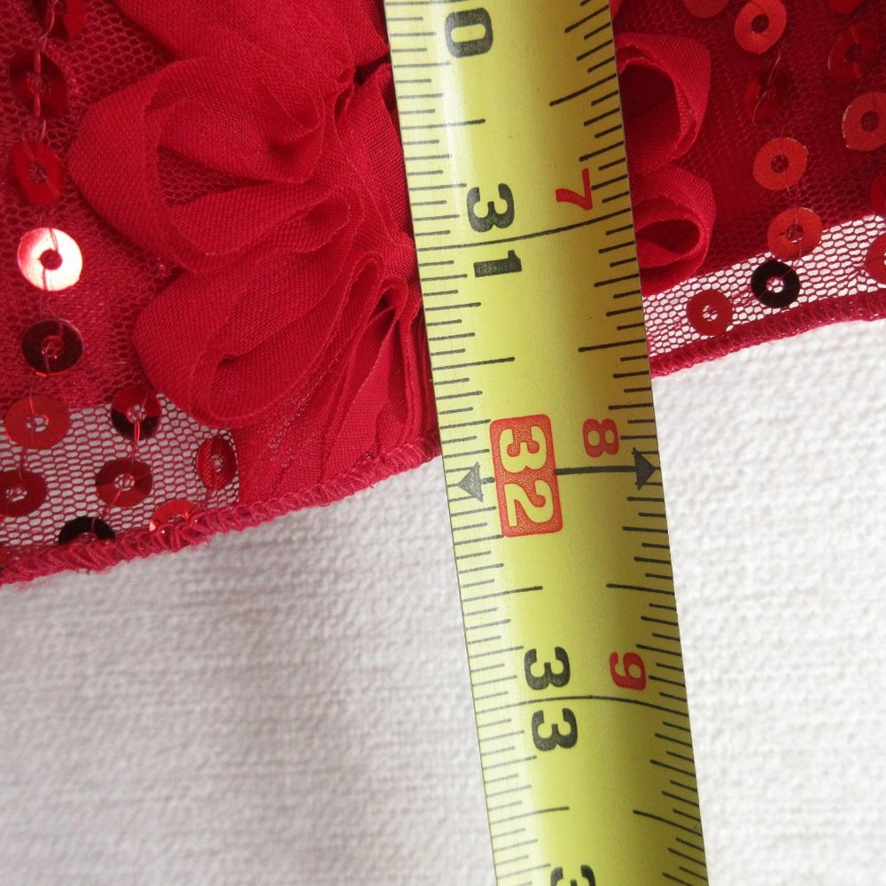 American Princess Red Sequin Sleeveless Dress Size G10 Rosette Floral Embroidery - Picture 12 of 13